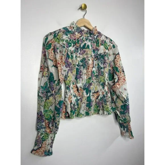 Love The Label Francesca Balloon Floral Top Women's Beltina White Size: XS NWT